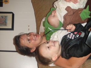 me and my boys sitting sideways on the couch